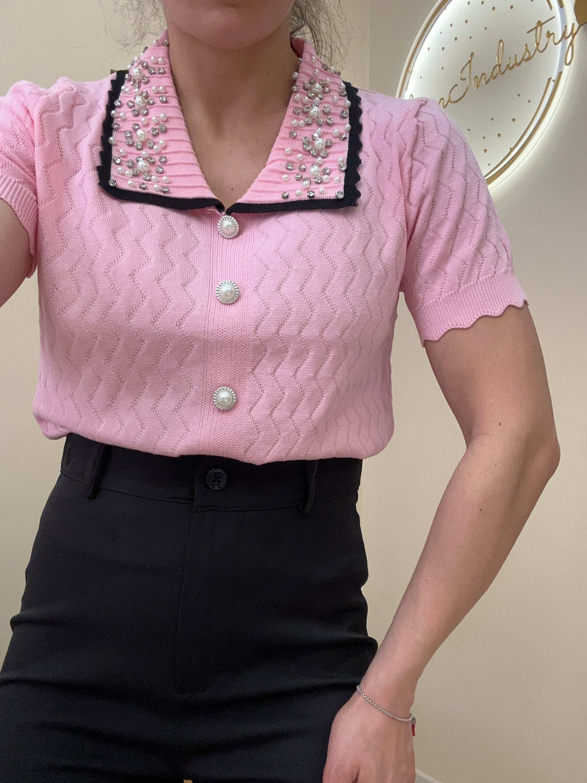 Polo filo colletto wow ROSA