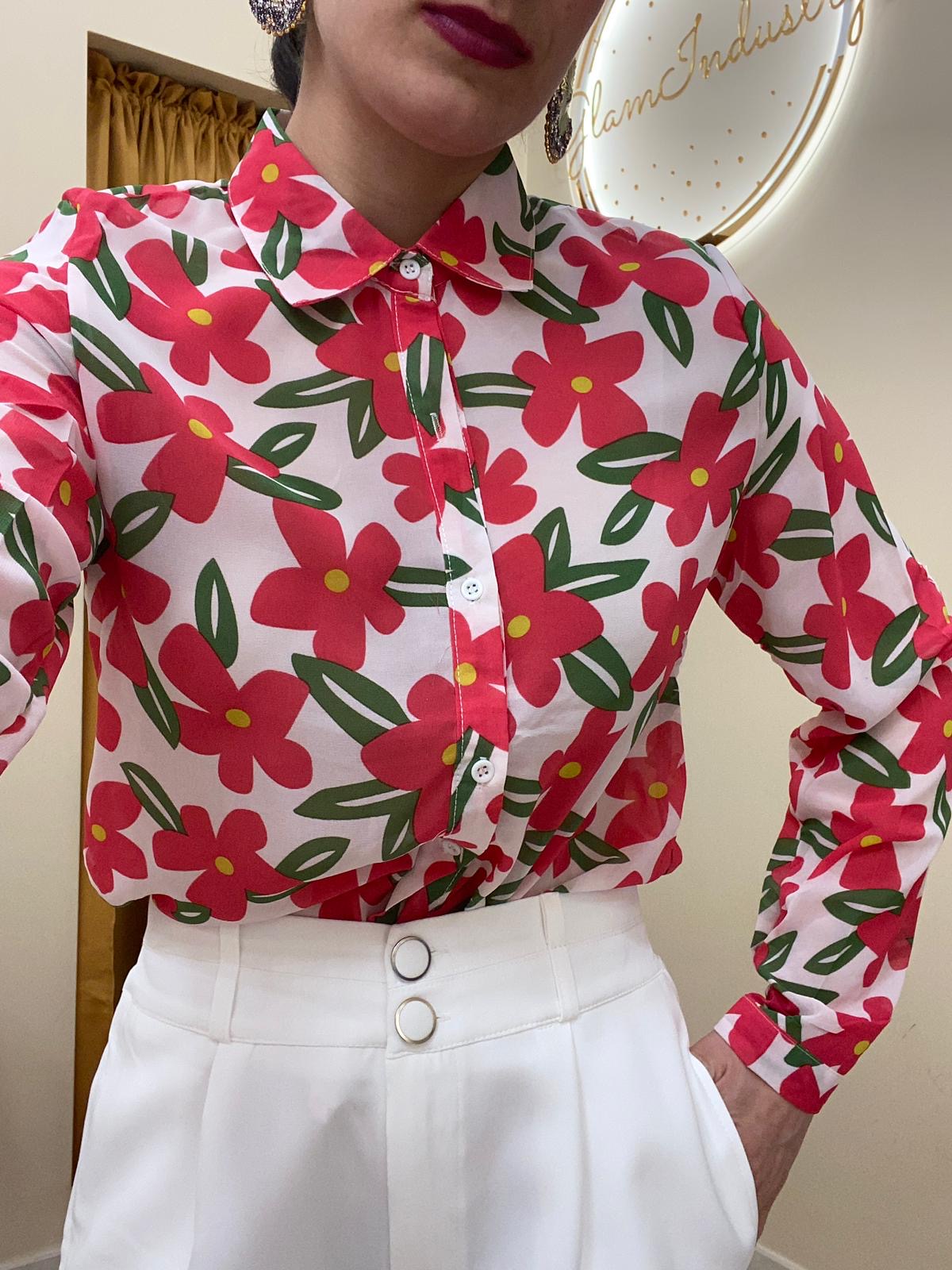 Camicia fiori Big fuxia