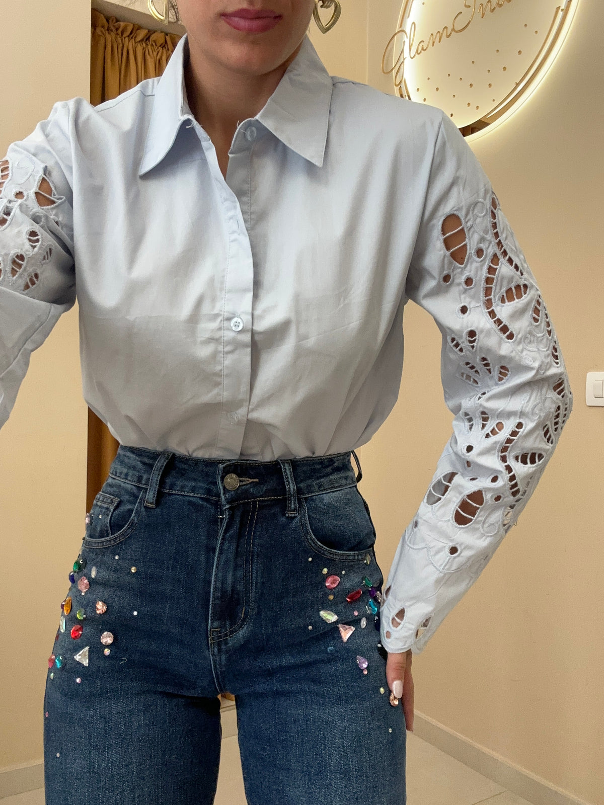 Camicia lavorata CELESTE