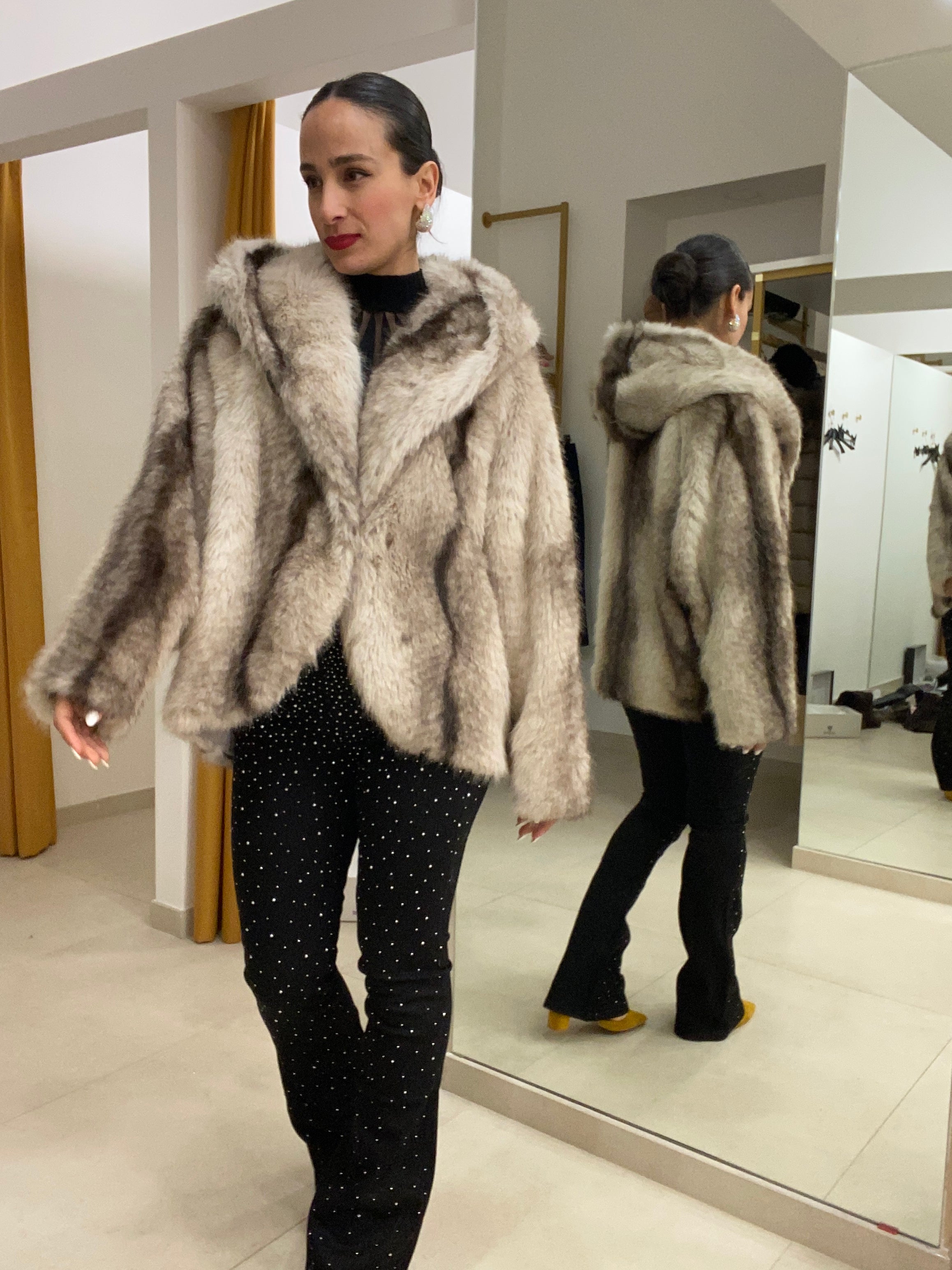 EcoPelliccia cappuccio beige